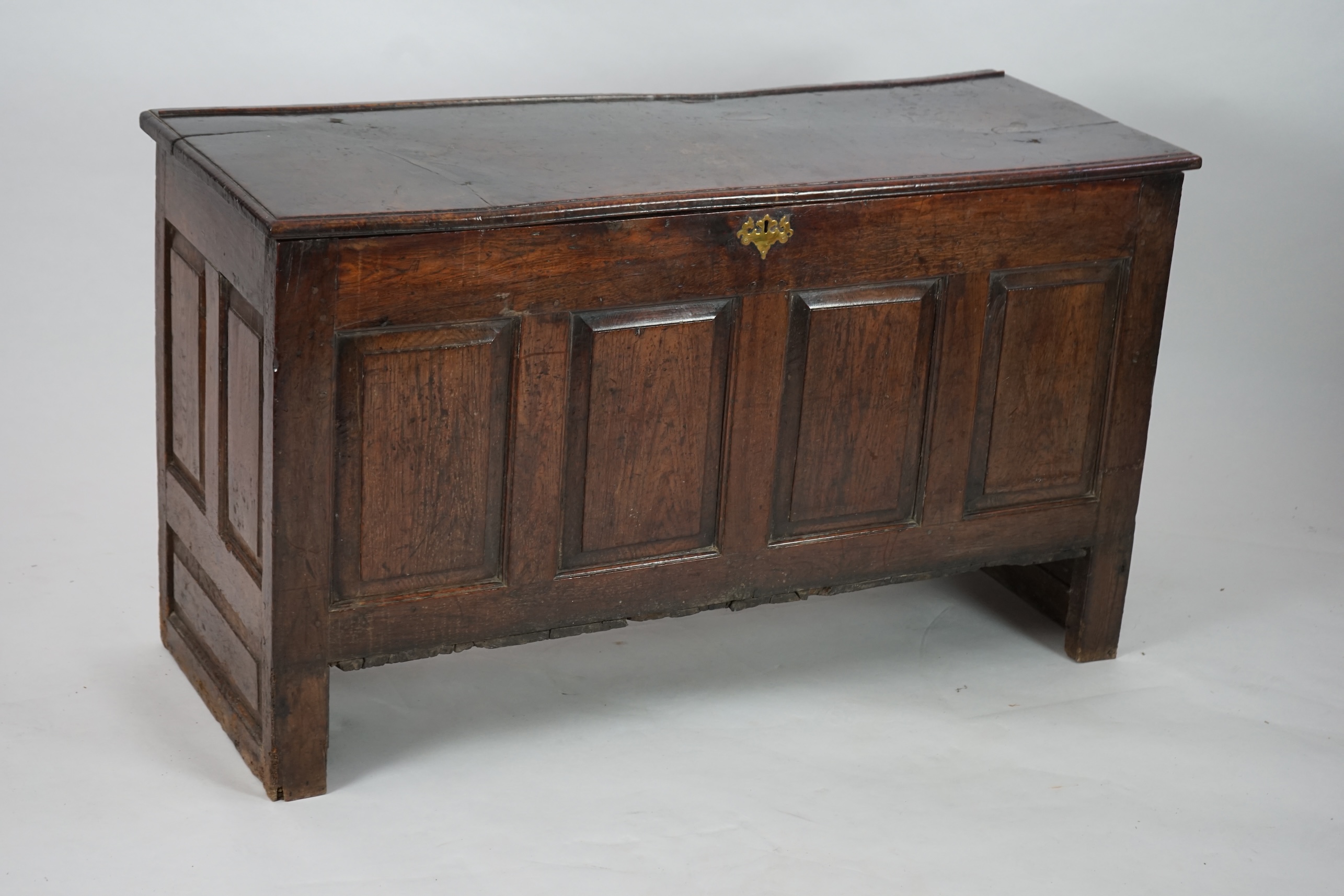 A 17th century panelled oak coffer